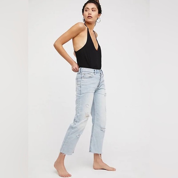 We The Free People 28 Jeans Rolling On The River Straight Leg Exposed Button Fly - Picture 3 of 7